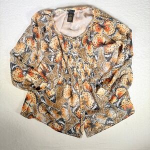 Grace Elements Butterfly Leopard Print Pleated Pocket Whimsigoth Blouse‎  XL